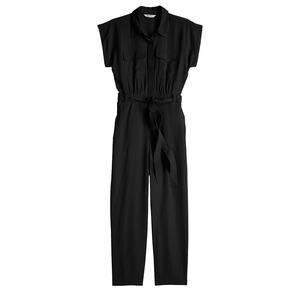 Nine West Utility Jumpsuit Black Belted Sleeveless Wide Leg NWT XXL